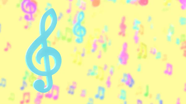 Blue musical notes on blurred musical notes pastel color — Stock Photo, Image