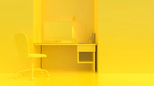 Yellow computer on work desk table