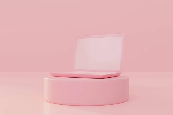 Μακέτα φορητού υπολογιστή ροζ παστέλ χρώμα — Φωτογραφία Αρχείου