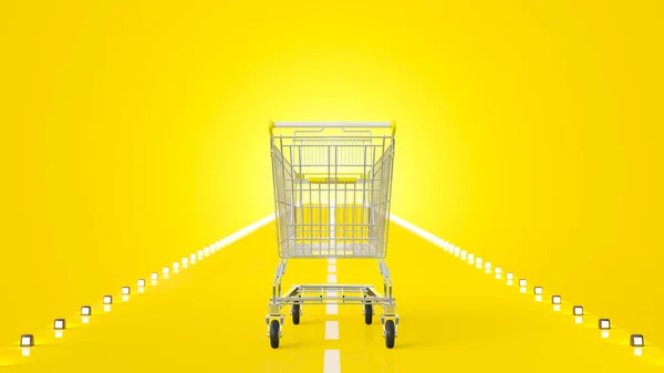 Sarı yolda alışveriş arabası. — Stok fotoğraf