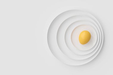 Bir sürü tabakta yumurtalar üst üste dizilmiş. Gıda ve sağlık fikri konsepti, 3D Render.