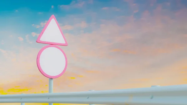 空のピンクの道路標識モックアップカラフルな空で パステルカラーの背景コンセプト 3Dレンダリング — ストック写真
