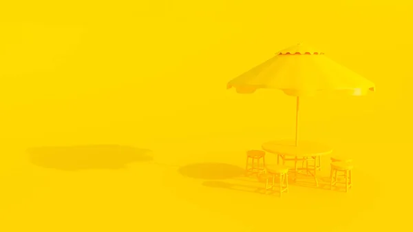 Sahilde Sokak Restoranlarında Kullanılan Sarı Masa Sandalye Şemsiye Asgari Fikir — Stok fotoğraf