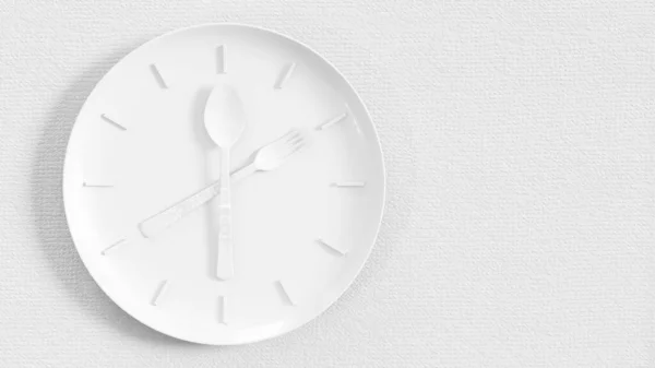 Couverts Sur Plat Blanc Qui Ressemble Une Horloge Placez Sur — Photo