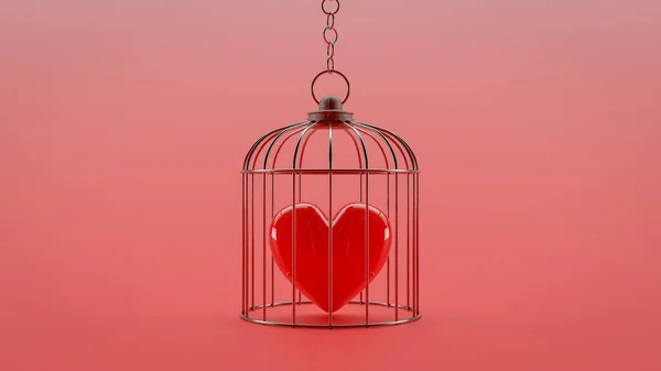 Heart Locked Cage Concept Love Restraint Render — Stock Photo, Image