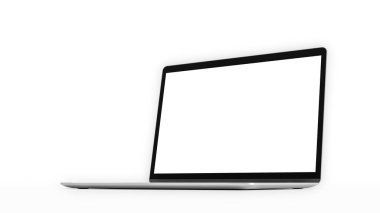 Boş ekranlı dizüstü bilgisayar. Bilgisayar modelleme ve kırpma yolu. 3d hazırlayıcı.