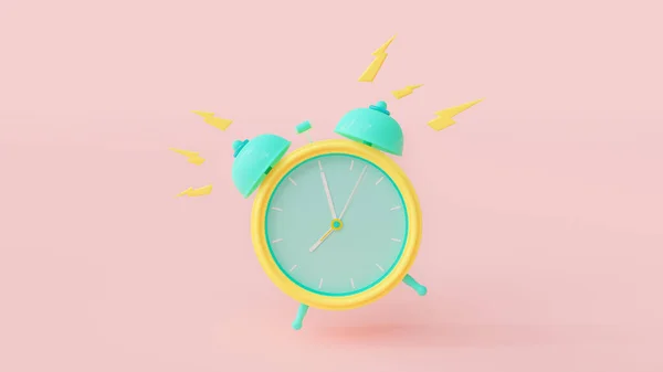 Reloj Despertador Color Verde Amarillo Con Recorte Ruta Rosa Alarma — Foto de Stock