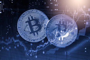 Modern bir takas yöntemi. Bitcoin küresel ekonomi piyasasında uygun bir ödemedir. Sanal dijital para birimi ve finansal yatırım ticaret kavramı. Altın bitcoin arka planına sahip soyut kripto para birimi.