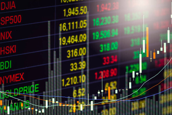 Stock market or forex trading graph and candlestick chart suitable for financial investment concept. Economy trends background for business idea and all art work design. Abstract finance background.