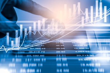 Modern bir takas yöntemi. Bitcoin küresel ekonomi piyasasında uygun bir ödemedir. Sanal dijital para birimi ve finansal yatırım ticaret kavramı. Altın bitcoin arka planına sahip soyut kripto para birimi.