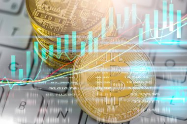 Modern bir takas yöntemi. Bitcoin küresel ekonomi piyasasında uygun bir ödemedir. Sanal dijital para birimi ve finansal yatırım ticaret kavramı. Altın bitcoin arka planına sahip soyut kripto para birimi.