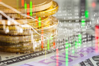 Finansal yatırım konsepti için uygun borsa veya önx ticaret grafiği ve şamdan grafiği. Ekonomik trendler iş fikri ve tüm sanat tasarımı için arka plan. Soyut finans arkaplanı.