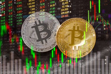Modern bir takas yöntemi. Bitcoin küresel ekonomi piyasasında uygun bir ödemedir. Sanal dijital para birimi ve finansal yatırım ticaret kavramı. Altın bitcoin arka planına sahip soyut kripto para birimi.