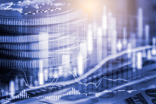 График торговли на фондовом рынке или на рынке Форекс и диаграмма подсвечников подходят для концепции финансовых инвестиций. Экономические тенденции фон для бизнес-идеи и всех художественных работ дизайн. Абстрактное финансирование.