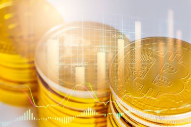 Modern bir takas yöntemi. Bitcoin küresel ekonomi piyasasında uygun bir ödemedir. Sanal dijital para birimi ve finansal yatırım ticaret kavramı. Altın bitcoin arka planına sahip soyut kripto para birimi.