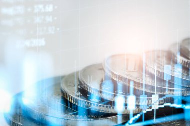 Finansal yatırım konsepti için uygun borsa veya önx ticaret grafiği ve şamdan grafiği. Ekonomik trendler iş fikri ve tüm sanat tasarımı için arka plan. Soyut finans arkaplanı.