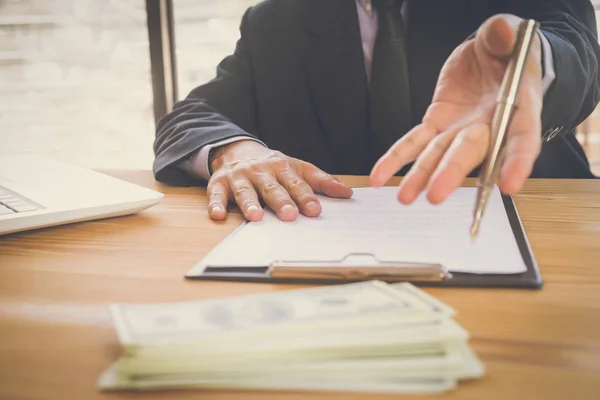 Business Man Signing Contract Owns Business Sign Personally Director Company — Stock Photo, Image