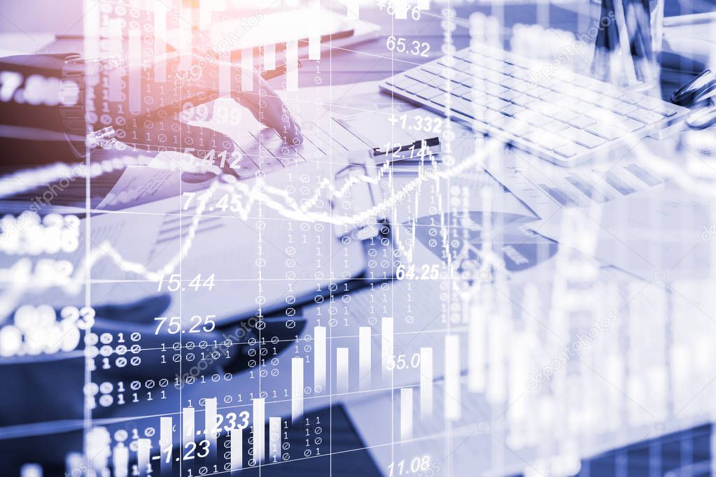 Stock market or forex trading graph and candlestick chart suitab