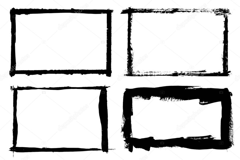 Grunge hand drawn paint brush stripe. Vector black ink brush stroke. Paint background high detail. Dirty design element, box, frame for text. Curved or modern texture shape. Dry border in illustration
