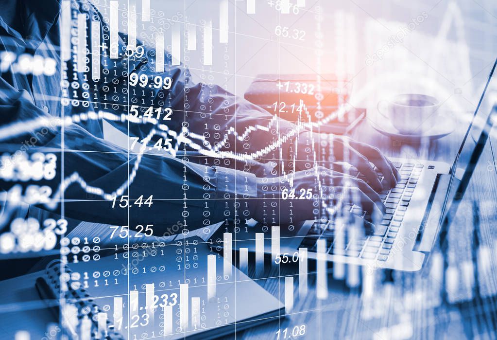 Stock market or forex trading graph and candlestick chart suitab