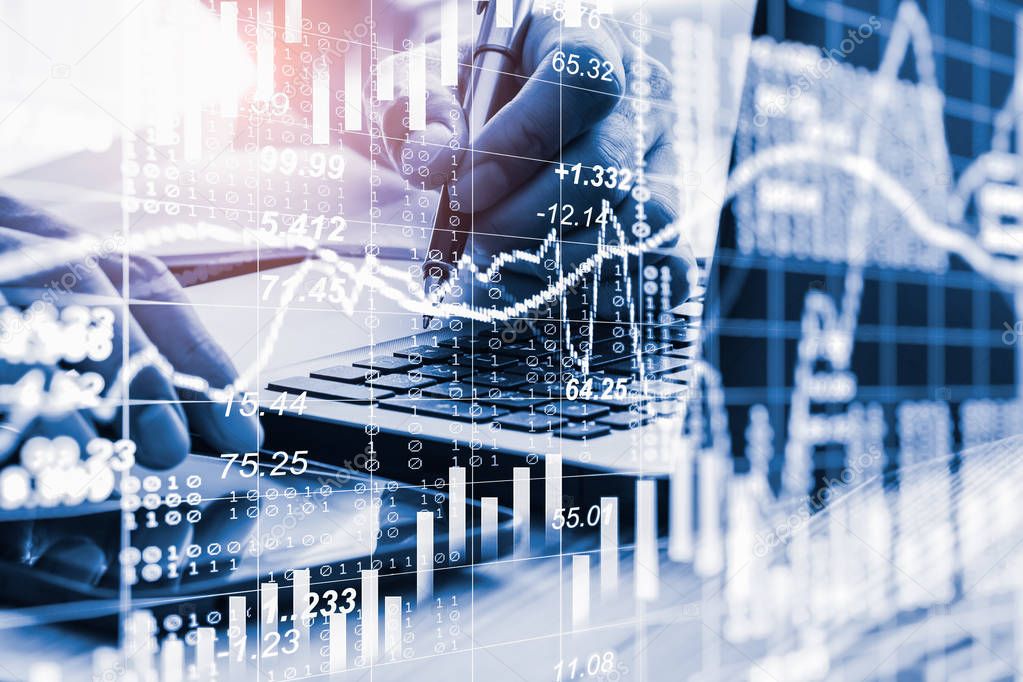 Stock market or forex trading graph and candlestick chart suitab