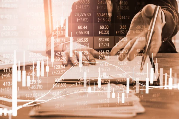 Stock market or forex trading graph and candlestick chart suitab