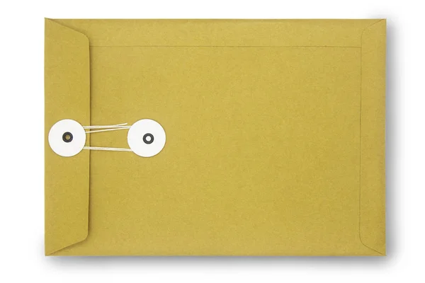 Feche Envelope Papel Kraft Isolado Fundo Branco Com Caminho Recorte — Fotografia de Stock