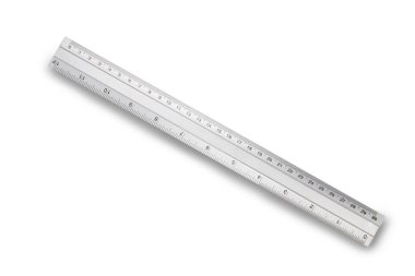 Kırpma yolu ile beyaz arka plan üzerinde izole basamaklı tek metal cetvel ve ölçek kadar kapatın. Metal cetvel di yolu ile kesilmiş sadece herhangi bir tasarım oluşturmak için kullanın.