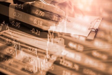 Finansal yatırım konsepti için uygun borsa veya önx ticaret grafiği ve şamdan grafiği. Ekonomik trendler iş fikri ve tüm sanat tasarımı için arka plan. Soyut finans arkaplanı.