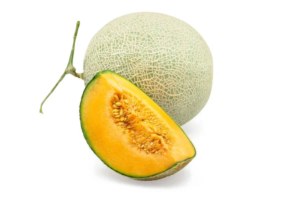 Organic Japanese Cantaloup Melon Quarter White Isolated Background Clipping Path — Stock Photo, Image