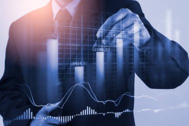 Finansal yatırım konsepti için uygun borsa veya önx ticaret grafiği ve şamdan grafiği. Ekonomik trendler iş fikri ve tüm sanat tasarımı için arka plan. Soyut finans arkaplanı.