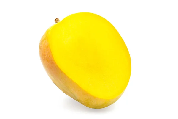 Organic Chinese Ripe R2E2 Mango Cut Half Juicy Fresh White — Stock Photo, Image