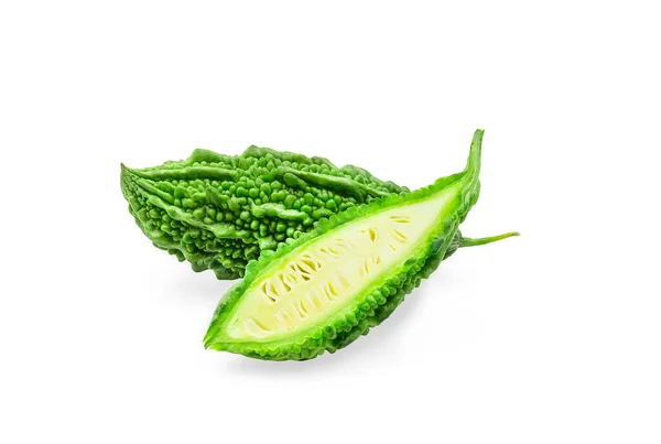 Organic Green Bitter Gourd White Isolated Background Clipping Path Raw — Stock Photo, Image