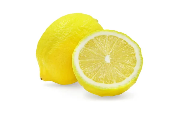 Целый Половина Органического Лимона Белом Изолированном Фоне Обрезкой Пути Свежий — стоковое фото