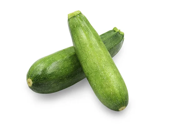 Zwei Organische Rohe Grüne Zucchini Oder Sommerkürbis Auf Weißem Isoliertem — Stockfoto