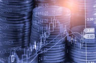 Finansal yatırım konsepti için uygun borsa veya önx ticaret grafiği ve şamdan grafiği. Ekonomik trendler iş fikri ve tüm sanat tasarımı için arka plan. Soyut finans arkaplanı.