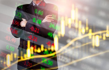 Finansal yatırım konsepti için uygun borsa veya önx ticaret grafiği ve şamdan grafiği. Ekonomik trendler iş fikri ve tüm sanat tasarımı için arka plan. Soyut finans arkaplanı.