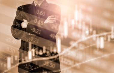 Finansal yatırım konsepti için uygun borsa veya önx ticaret grafiği ve şamdan grafiği. Ekonomik trendler iş fikri ve tüm sanat tasarımı için arka plan. Soyut finans arkaplanı.