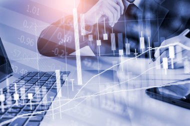 Finansal yatırım konsepti için uygun borsa veya önx ticaret grafiği ve şamdan grafiği. Ekonomik trendler iş fikri ve tüm sanat tasarımı için arka plan. Soyut finans arkaplanı.