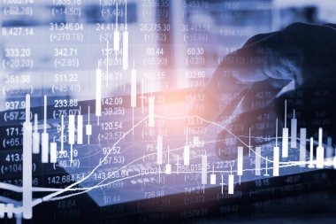 Finansal yatırım konsepti için uygun borsa veya önx ticaret grafiği ve şamdan grafiği. Ekonomik trendler iş fikri ve tüm sanat tasarımı için arka plan. Soyut finans arkaplanı.