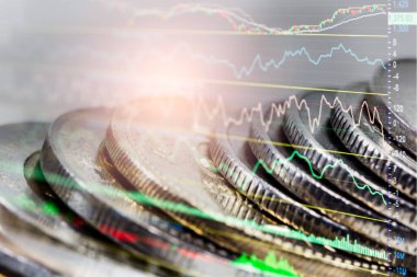 Finansal yatırım konsepti için uygun borsa veya önx ticaret grafiği ve şamdan grafiği. Ekonomik trendler iş fikri ve tüm sanat tasarımı için arka plan. Soyut finans arkaplanı.