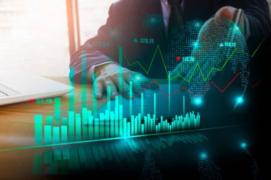 Finansal yatırım konsepti için uygun borsa veya önx ticaret grafiği ve şamdan grafiği. Ekonomik trendler iş fikri ve tüm sanat tasarımı için arka plan. Soyut finans arkaplanı.