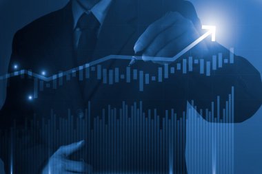 Finansal yatırım konsepti için uygun borsa veya önx ticaret grafiği ve şamdan grafiği. Ekonomik trendler iş fikri ve tüm sanat tasarımı için arka plan. Soyut finans arkaplanı.