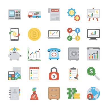 İş düz vektör simge kümesi 