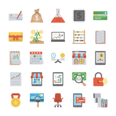 iş düz vektör simgeleri ayarlandı