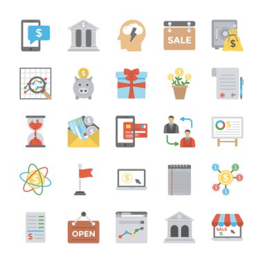 İş düz vektör simgeler toplama 