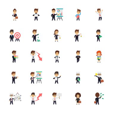 İş karakterler düz simgeler koleksiyonu 
