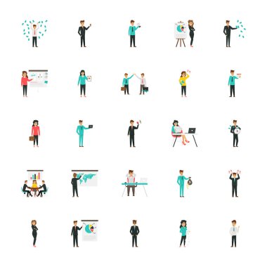 İş karakterler düz simgeler koleksiyonu 