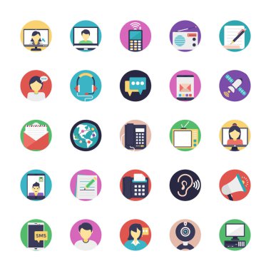 İletişim düz simgeler vektörler 
