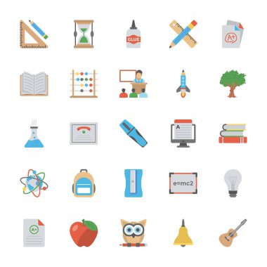 Eğitim düz vector Icons set 